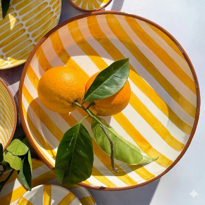 Terracotta Bold Stripes Large Bowl | Yellow