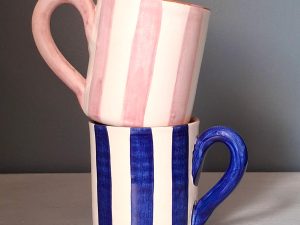 Set of 2 His and Hers Terracotta Bold Stripes Mugs
