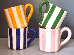 Set of 4 Terracotta Bold Stripes Mugs